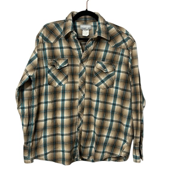 Wrangler Other - VTG Wrangler Wrancher pearl snap button up Flannel shirt western cowboy plaid XL